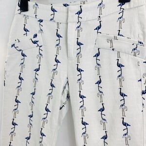 Zara White and Blue Flamingo Print Pants